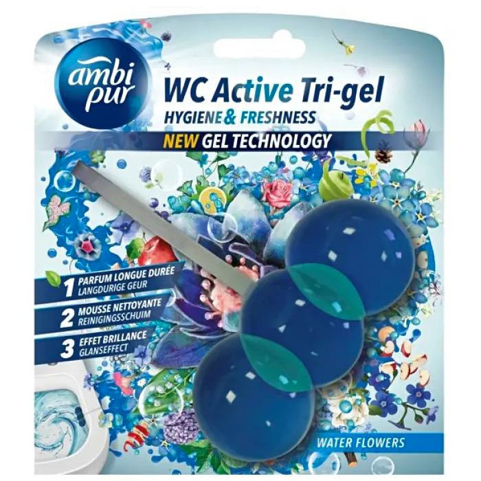 Гелевый подвесной блок для туалета Ambi Pur WC Active Tri-gel Водяные цветы, 45 г - 
